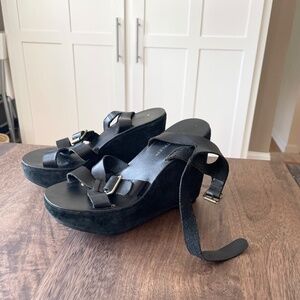 Vintage Colin Stuart Victorias Secret Leather Sandals Wedges Heels Platforms 6